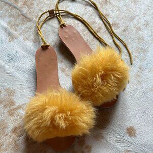Yellow shearling sandals handmade in LA